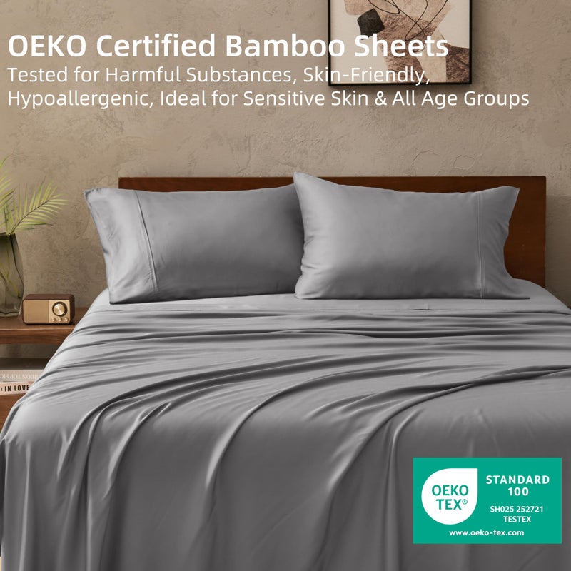 GOKOTTA Queen Size Bed Sheets 4 Piece Set, Super Soft Sheets, Cooling Sheets for Hot Sleepers - Hotel Luxury Silky Breathable Sheet, Deep Pocket Up to 16" - Durable Double Stitched (Grey) - Image 4